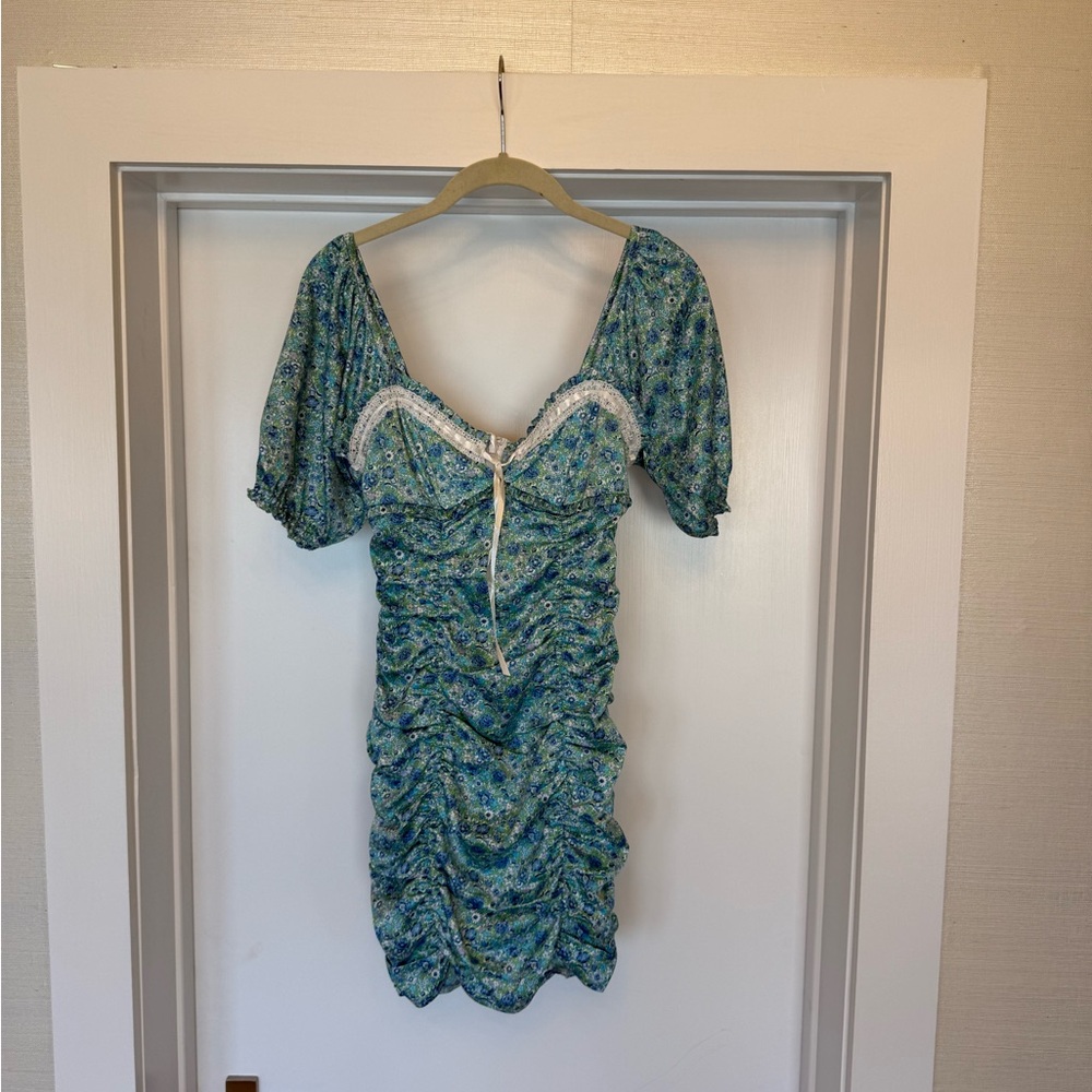 For Love And Lemons Green Ruched Bodycon Mini Dress